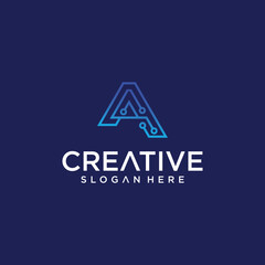 A technology logo design A logo set with vector technology lines