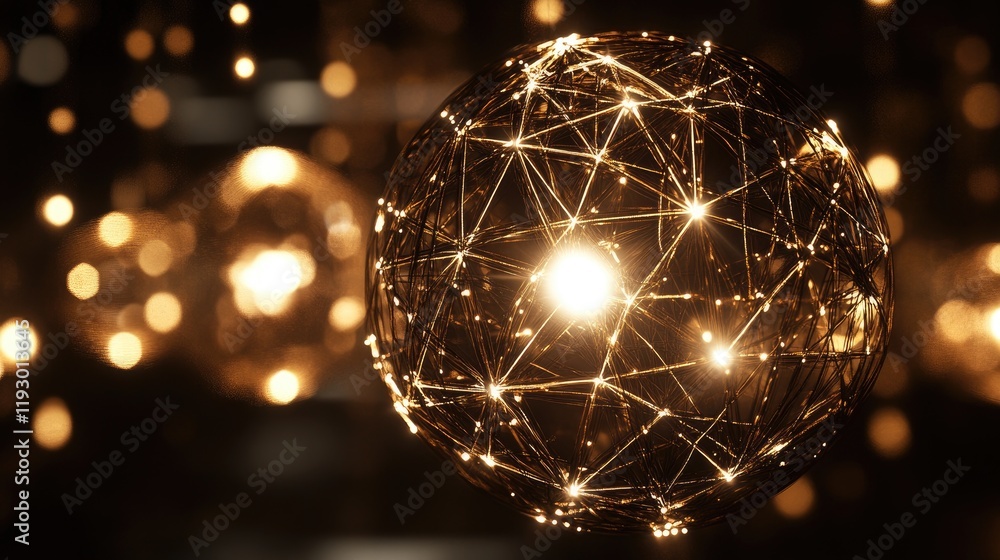 Poster glowing d network spheres interconnected by light trails, perfect for modern app ui visuals.