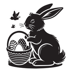 Silhouette Bunny with Easter Eggs and Flowers - Elegant Holiday Vector Easter bunny silhouette  bunny with Easter eggs, Easter egg silhouettes, floral Easter designs