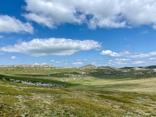 beautiful spring mountain landscape with blue sky