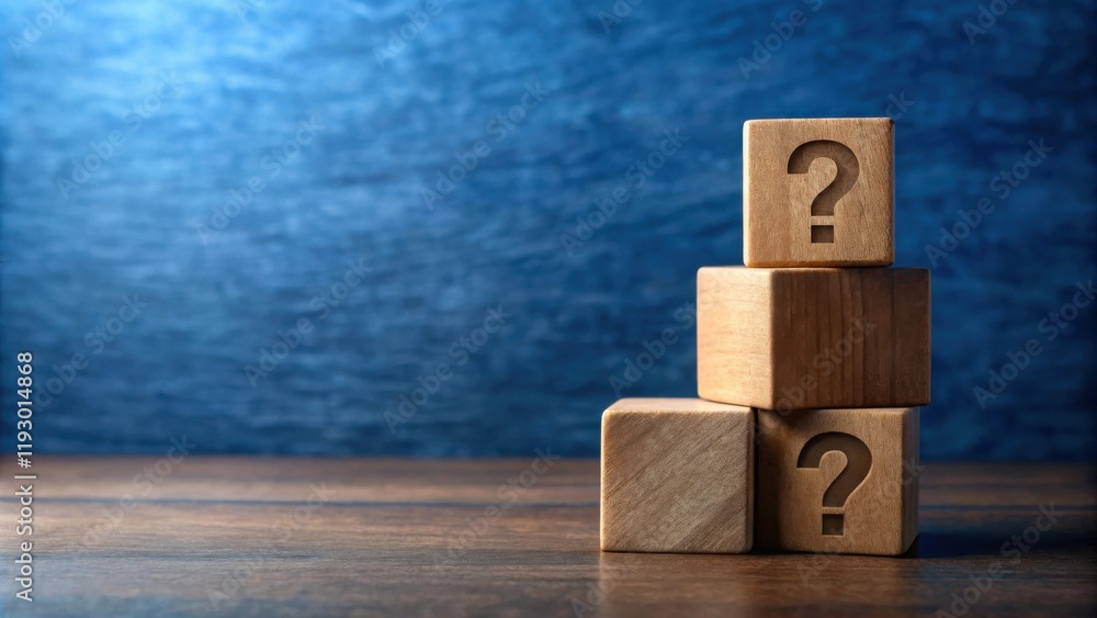 Leinwandbilder uncertain future wooden blocks stacked with question marks representing enigma and mystery