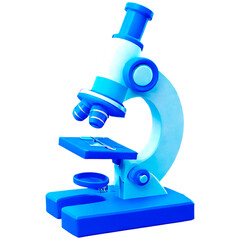 microscope, medical microscope for lab testing 3d icon illustration render design, blue and white color scheme,  on a transparent background
