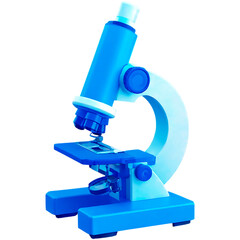 medical microscope for lab testing 3d icon illustration render design, blue and white color scheme,  on a transparent background