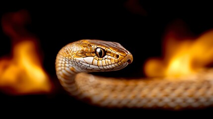 Fototapeta premium Striking Snake Against Fiery Background