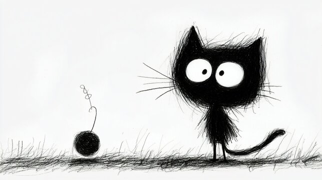 Curious black cat looking at a small bomb.