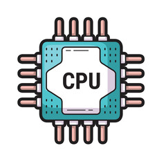 Processor icon for technology related web design, computer hardware advertisements, or digital concept illustrations