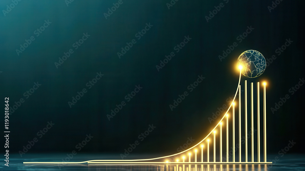 Poster rising energy demand curve with global impact visualization