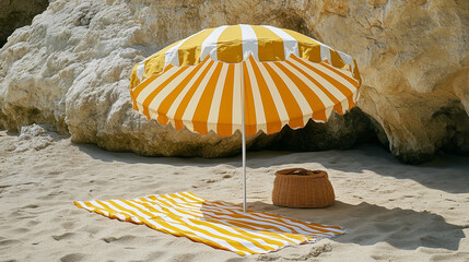 yellow beach umbrella