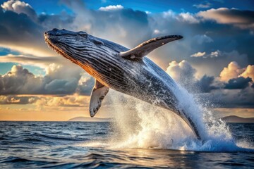 Obraz premium A majestic whale breaching the surface of the ocean, marine life, marine mammal, underwater action