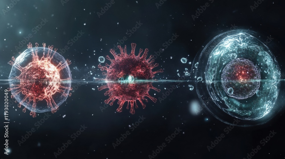 Aufkleber illustrated stages of a virus lifecycle showing penetration, replication, and spreading in scientifi