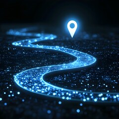 Abstract winding road with a glowing destination icon at the end.