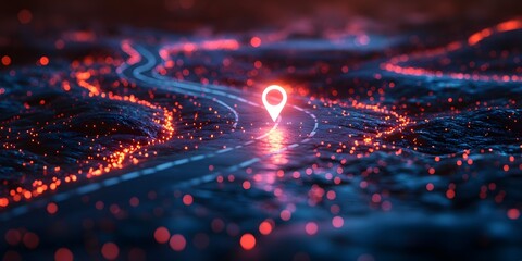 Obraz premium Abstract winding road with a glowing destination icon at the end.