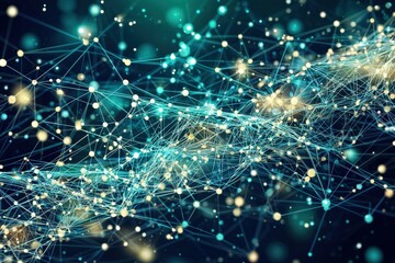 A vibrant, abstract representation of interconnected networks, featuring glowing nodes and lines against a dark, cosmic background.