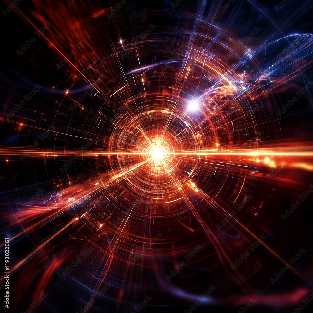 Poster dynamic energy burst cosmic phenomena abstract art dark space close-up visual representation of ligh
