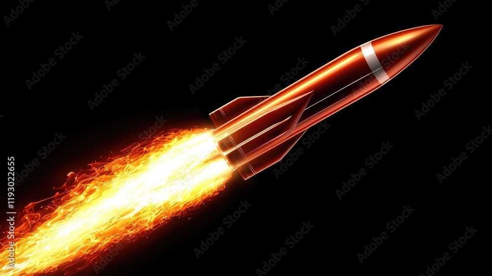 Poster rocket launching towards space outer space digital art black background dynamic view innovation and 