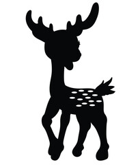 Cute cartoon hand drawn vector funny baby deer icon silhouette.