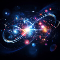 Obraz premium Dynamic cosmic energy interaction abstract universe digital art colorful environment close-up view scientific exploration