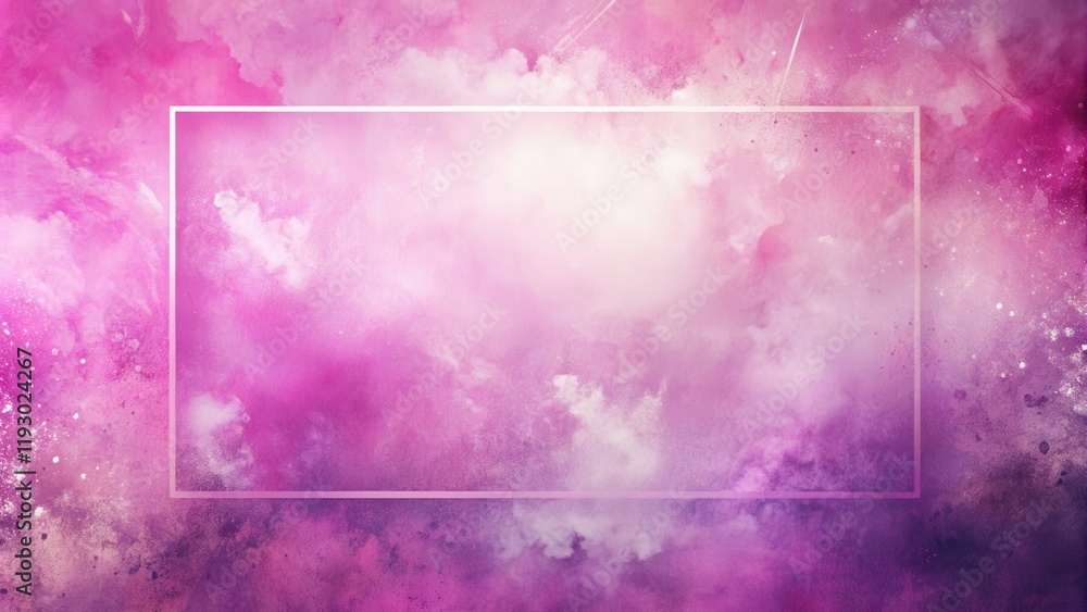 Poster Abstract Pink and Purple Powder Cloud Background with a Rectangular Frame for Text or Design