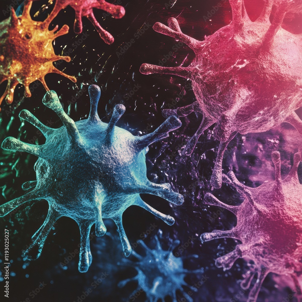 Fototapete colorful magnified viruses showcase the complexity of microscopic life and their vibrant structures 
