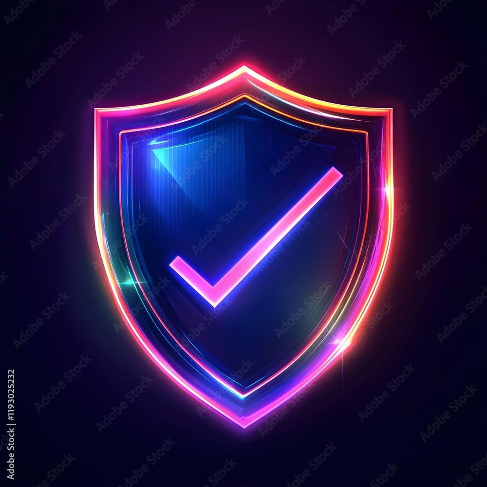 Poster abstract shield icon with a checkmark, symbolizing resilience and success.