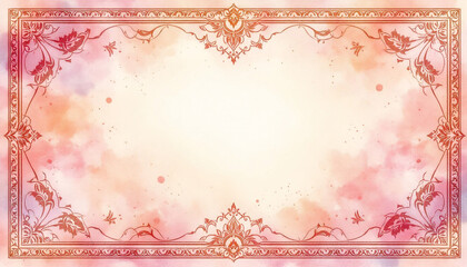 Elegant watercolor background with decorative frame and copy space for text
