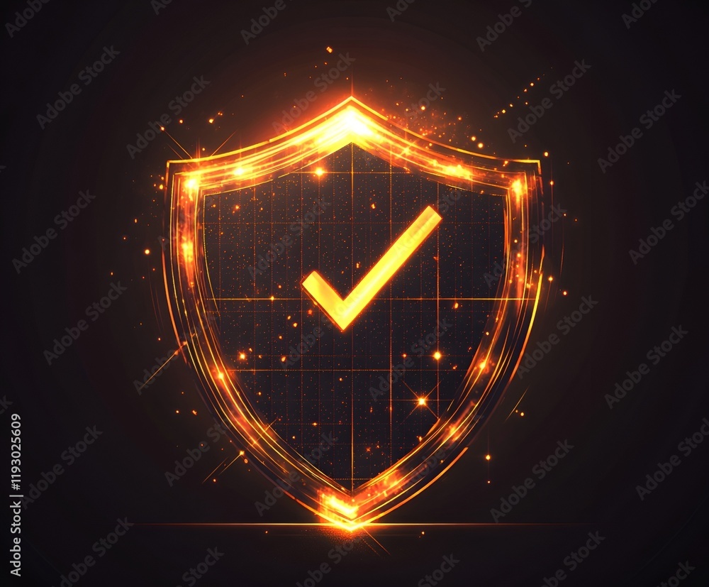 Poster abstract shield icon with a checkmark, symbolizing resilience and success.
