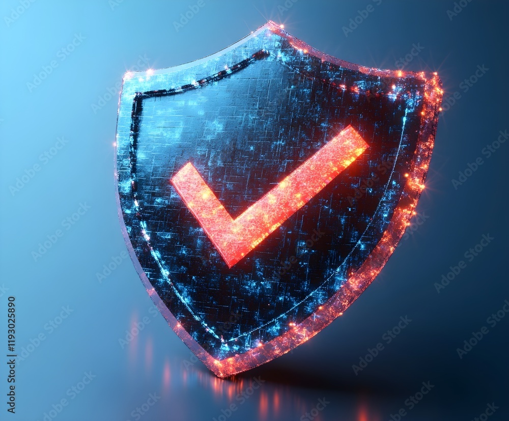Poster abstract shield icon with a checkmark, symbolizing resilience and success.