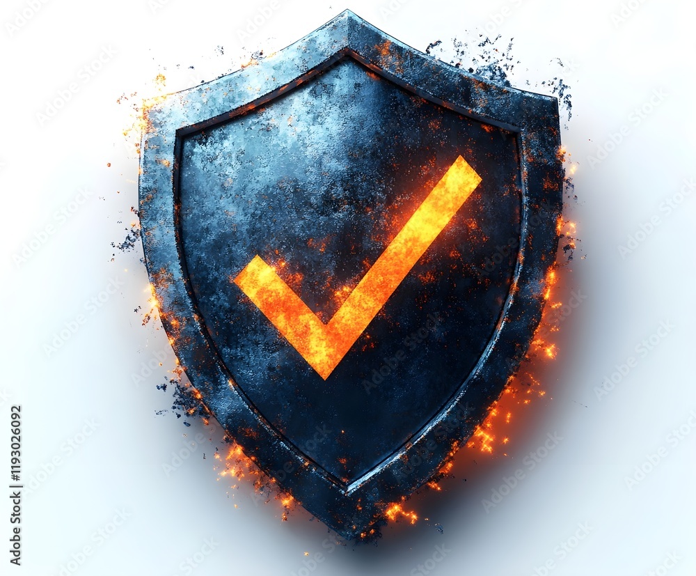 Poster abstract shield icon with a checkmark, symbolizing resilience and success.