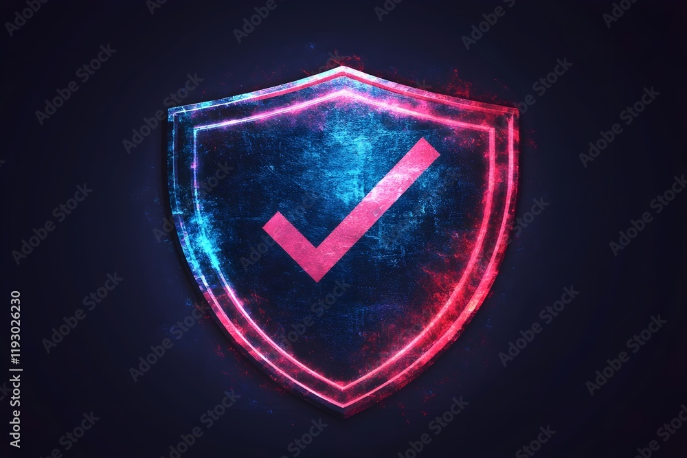 Poster abstract shield icon with a checkmark, symbolizing resilience and success.