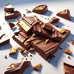 Broken chocolate pieces inside smooth caramel, showcasing a delicious and indulgent sweet treat combination.


