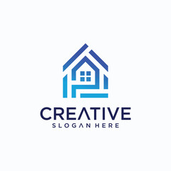 P letter house logo design in dot line art style building technology P letter logo modern buiding