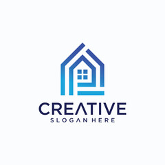 P letter house logo design in dot line art style building technology P letter logo modern buiding
