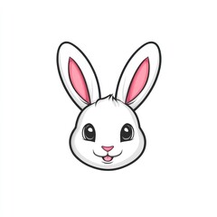 Obraz premium Cute white rabbit face, happy expression, isolated, digital illustration, children's book