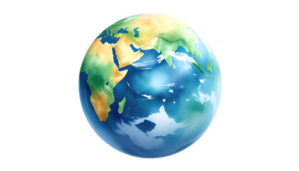 Planet Earth isolated on white background. Hand drawn watercolor illustration. Space object, asian style