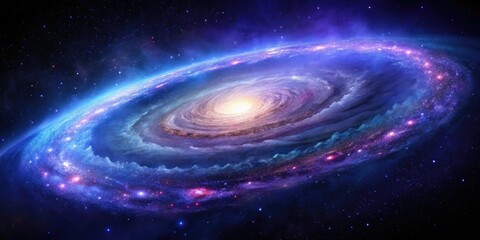 Obraz premium A majestic spiral galaxy with vibrant purple and blue hues against the blackness of space, astronomical object, galaxy, star cluster