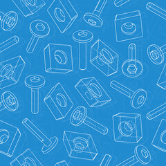 Mechanical engineering drawings on blue background. Cutter, assembly tool with replaceable multi-faceted plate. Technical Design. Cover. Blueprint. Vector illustration.