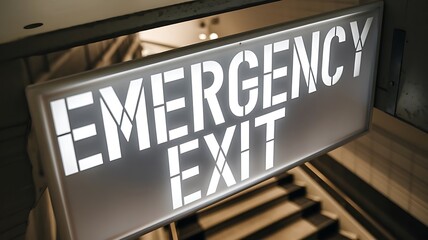 Obraz premium Illuminated emergency exit sign for office safety and emergency preparedness at a workplace