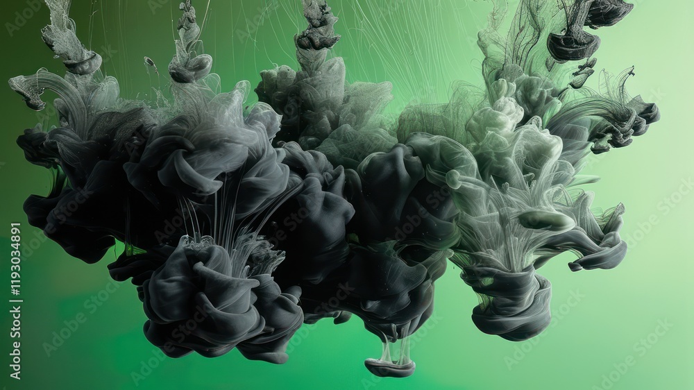 Aufkleber abstract ink swirl in black and green creates dynamic visual effects, ideal for artistic projects an