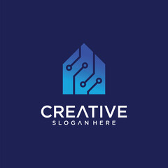 House logo design in line dot art style building technology logo modern buiding logo