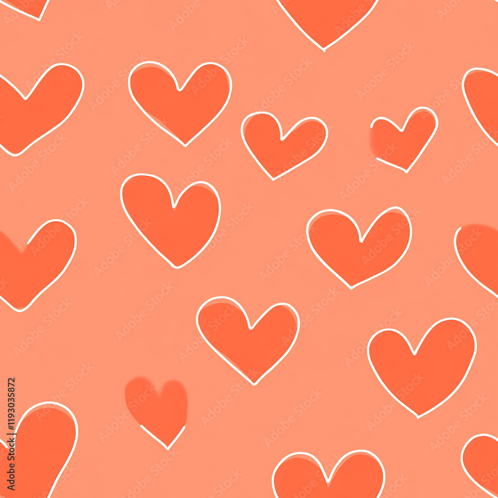 Poster Playful heart texture pattern on a vibrant orange background for Valentine's Day