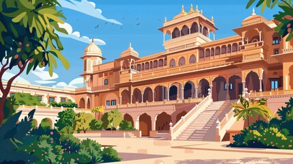 Historic Rajasthan Palace Vector Illustration for Design Projects