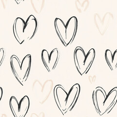 Abstract hand-drawn heart pattern in black and beige tones, Valentine's texture