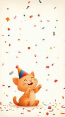 Playful birthday celebration with a cat in a festive setting fun event indoor environment whimsical viewpoint