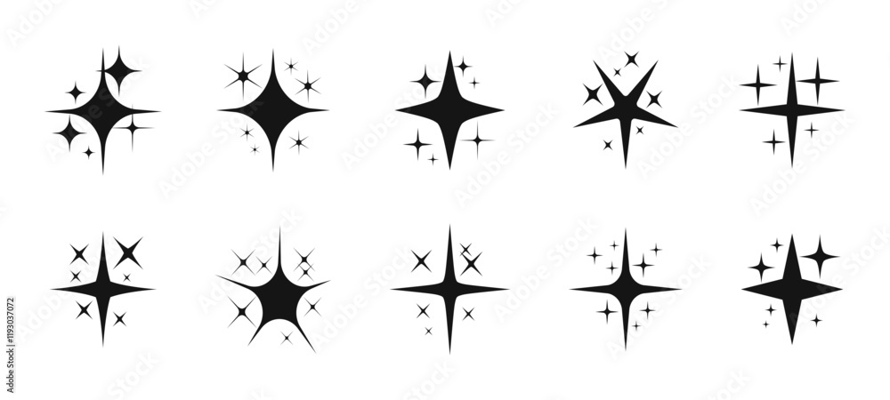 Poster set of sparkling starburst vector icons
