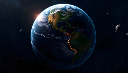 Obraz premium image of the planet Earth in space experimental communications and Internet communications, dinamic scene, with white tones