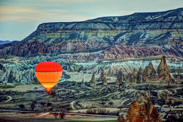 hot air balloon flying in the sky at cappadocia, nevsehir