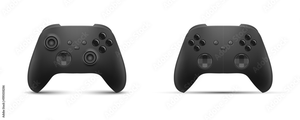 Poster black gaming controllers front view vector set