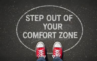 Motivational message step out of your comfort zone with red sneakers