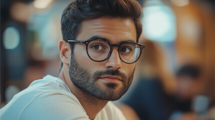 Obraz premium Portrait of a smiling confident man wearing glasses in casual business attire
