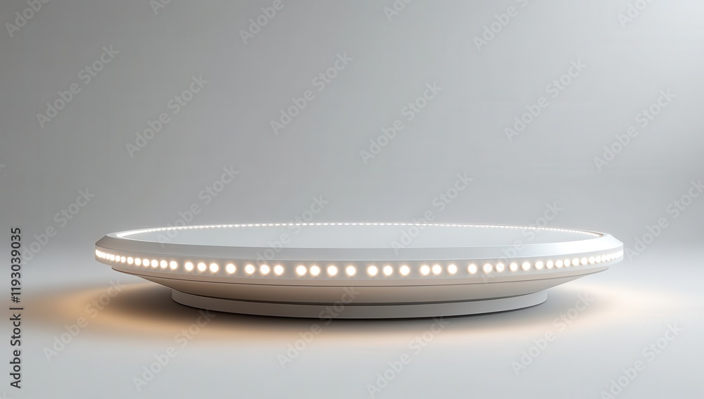 Poster modern round display platform with soft lighting for product presentation in studio setting, ideal f